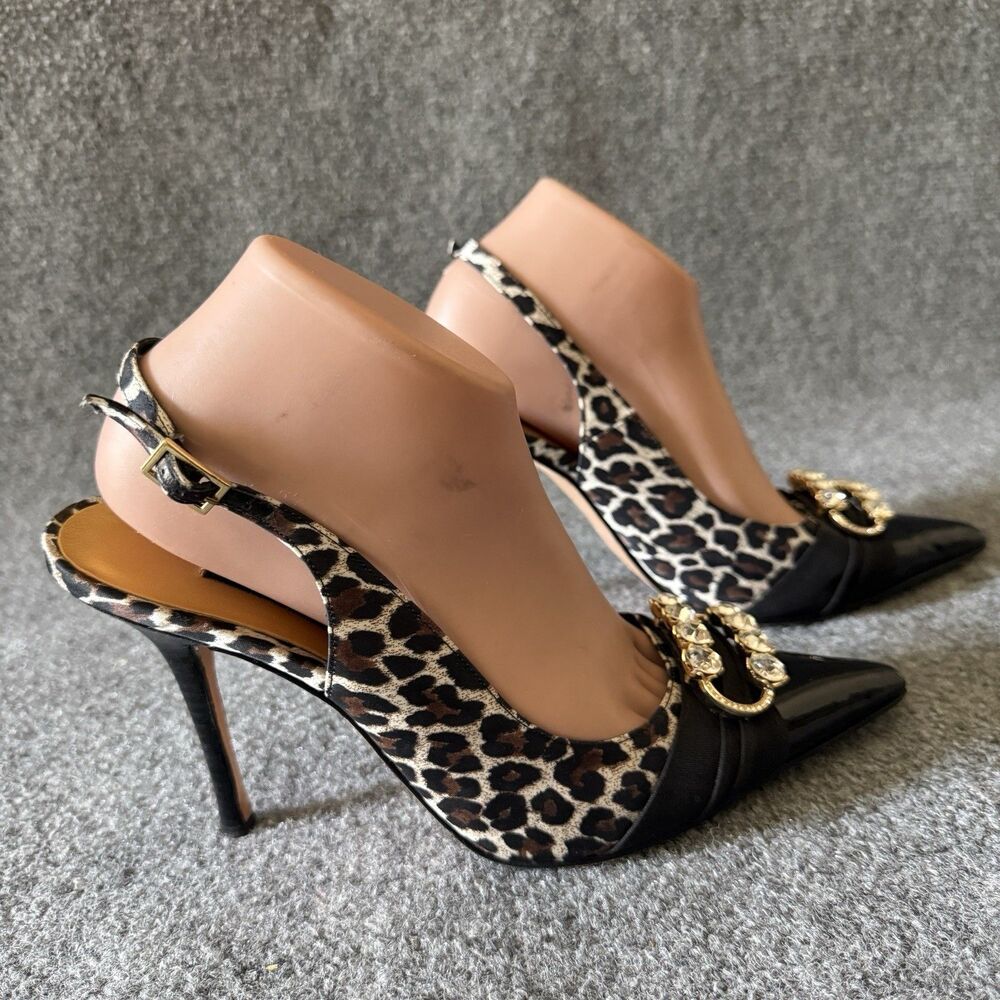 Beverly Feldman Animal Print Rhinestone Slingback Pointed Toe Stiletto Heel 10M